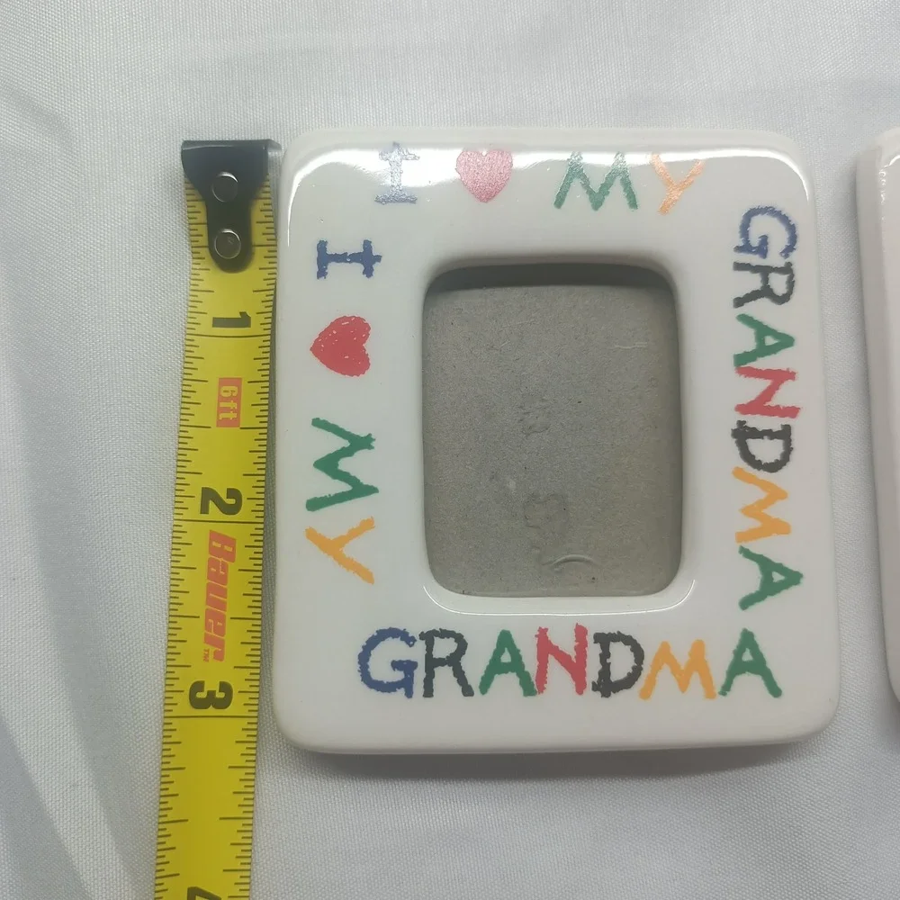 Vintage I Love My‎ Grandma Grandpa Ceramic Mini Magnetic Photo Frames Set of 2